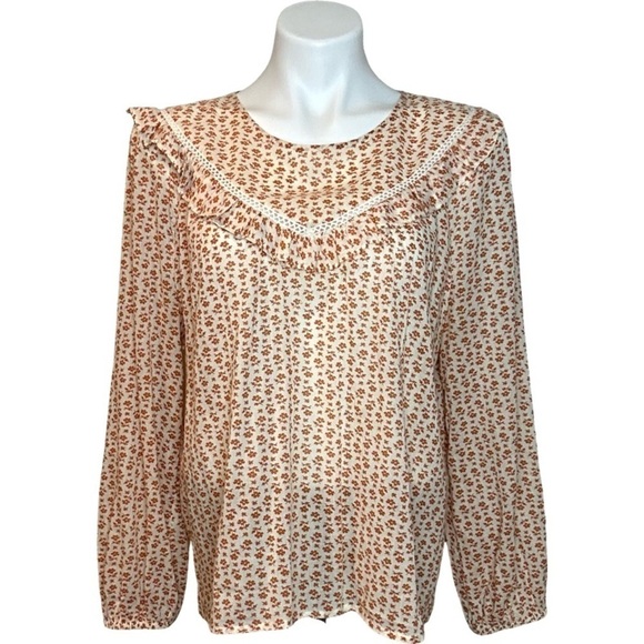 Madewell Ruffle Yoke Prairie Top in Cutout Blooms Long Sleeve Blouse, size L - Picture 5 of 13